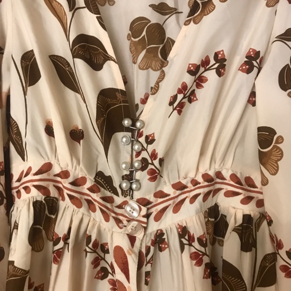 Truly 4 You Anthropologie Cream/ Brown flowers Flowy puff sleeve Maxi Dress - Picture 3 of 5